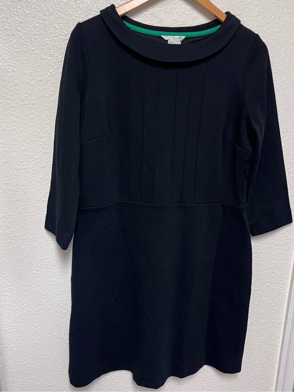 Boden Alexa Dress Womens Size 16R Black Boatneck Collared 3/4 Sleeves 50's Style